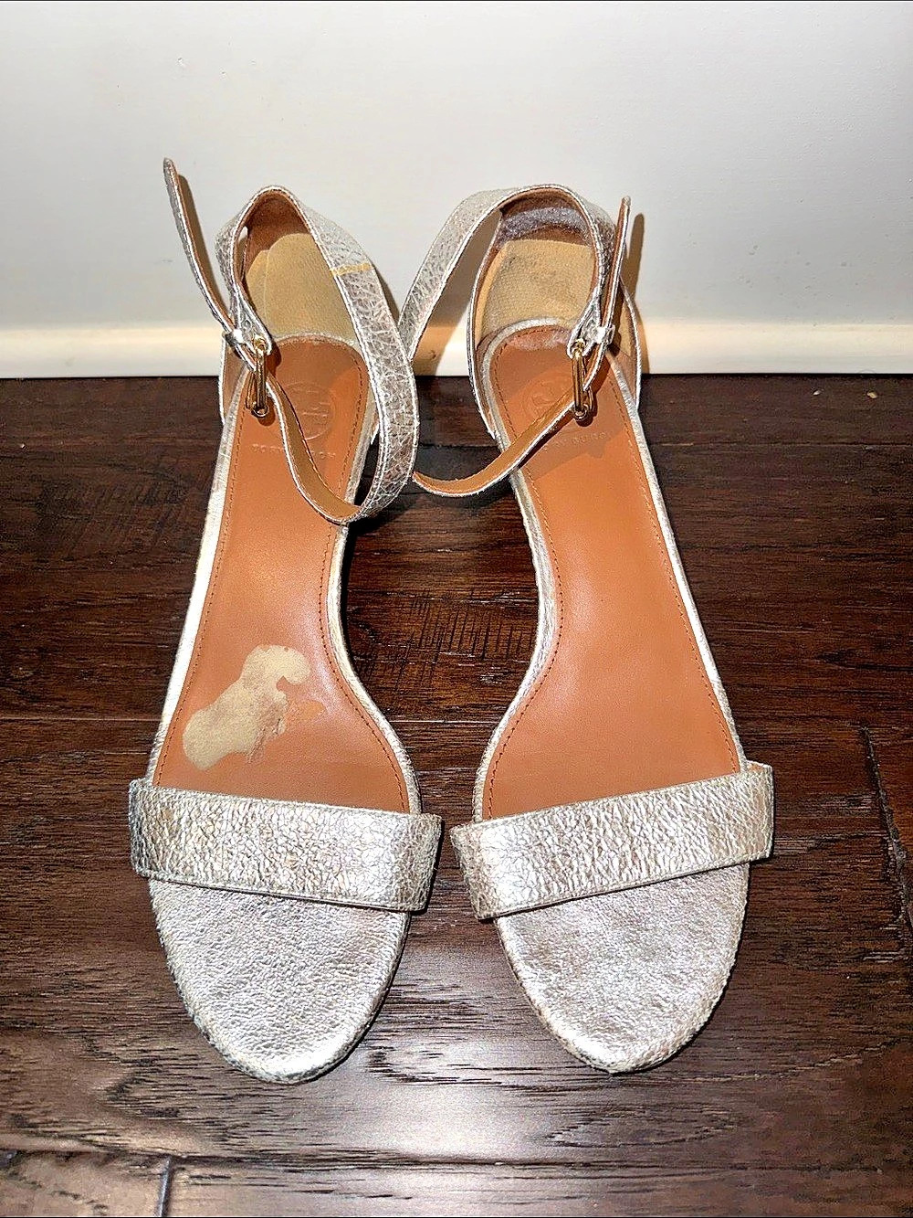 Tory Burch Silver Metallic Wedge Sandals 8
